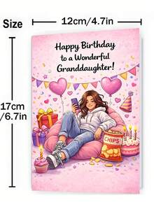 1张“祝我亲爱的孙女生日快乐”贺卡。包含信封，采用优质哑光纸。水彩风格，适合少女和派对装饰。送给孙女的完美之选——一张温馨甜蜜的贺卡（12厘米/4.7英寸 x 17厘米/6.7英寸）。 - 紅色信封 - 查看 2