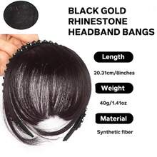 Synthetic Fake Bangs Hair Neat Rhinestone Hairband With Braids Headband Heat Resistant Bangs In Hair Extensions Hairpieces Hair - Multicolor - View 6