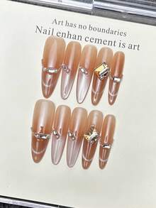 10 móng tay giả thủ công hình oval dài nhọn, móng acrylic dán siêu dài, móng hồng nhẹ nhàng, kiểu mắt mèo nổi bật, đính đá lớn, kim cương, chuỗi ngọc trai, kiểu móng mùa xuân cá tính, thanh lịch, đơn giản, móng dán mùa hè, thích hợp cho tiệc tùng, hẹn hò, đi biển, nghỉ dưỡng nhiệt đới, tự làm móng nghệ thuật, thích hợp làm quà tặng cho phụ nữ và bé gái. - Hồng - Xem 9