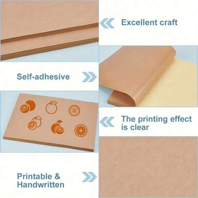 50 100 Sheets A4 Kraft Paper Light Brown Non-Adhesive Printable And Writeable, Suitable For Laser And Inkjet Printers, Matte Full Sheet Sticky Paper, Label Stickers Strong Adhesive High Quality