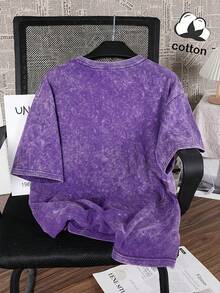 Women's Summer Washed Loose Fit Casual Short Sleeve T-Shirt With Leopard Print Headband + Fashion Glasses Graphic Print, For Daily Outings/Home/Giftin - 紫色 - 查看 7