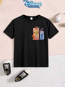 Disney 1pc Teen Boys Casual Zootopia Character Print Short Sleeve Tshirt Boys Clothes Kids Clothes Boys Boys Shirts Summer - 黑色 - 查看 3