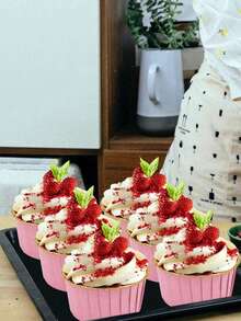 30/50Pcs Pink & Gold Cupcake Liners With Lids Premium Round Aluminum Foil Baking Cups, Heat Resistant And Durable. Elegant Pink And Gold Design Fits Muffins, Cheesecakes And Brownies Perfectly. Great For Birthdays, Christmas, Halloween, Autumn & Pumpkin Themed Parties, Ideal For Daily Baking And Festive Dessert Decoration. - Multicolor - View 6