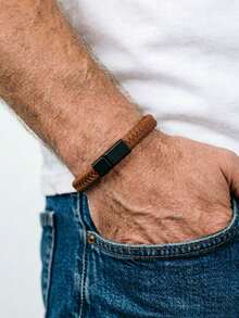 Vòng tay da thủ công thời trang 6mm, mặt dây chuyền nam châm màu đen dành cho nam giới, trang sức đeo tay. - vòng tay da có khóa từ tính - Xem 2