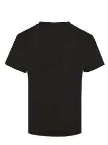 Camiseta de algodón de manga corta para mujer, de corte holgado y transpirable, ideal para el verano y el clima cálido - Camiseta casual de cuello redondo con la letra ''', ajuste holgado para usar en capas o como atuendo informal, lavable a máquina. - Negro - Ver 2