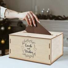 1pc Wooden Wedding Card Box, Romantic Elegant Pattern, Holds 100-125 Cards, Suitable For Wedding And Bridal Gifts - Multicolor - View 2
