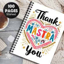 1 pieza Cuaderno espiral creativo con diseño de portada "Gracias MASTRA", 100 páginas/50 hojas, adecuado para trabajo, estudio, escuela, graduación, regalo de cumpleaños, diario, planificador diario - Q - Ver 3