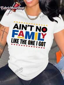 Camiseta para mujer 100 % algod￳n, adecuada para fiestas de verano y atuendos casuales - Estampado de letras coloridas "No hay familia como la que tengo", corte holgado, cuello redondo, manga corta, lavable a m£quina para atuendos familiares a juego - Blanco - Ver 2