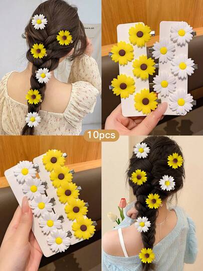 10 件甜美向日葵发夹，适合日常使用的可爱发饰