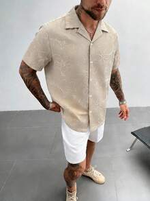 Men's Floral Embroidery Pattern Single-Breasted Casual Versatile Daily Wear Short Sleeve Shirt - Ginger - View 5
