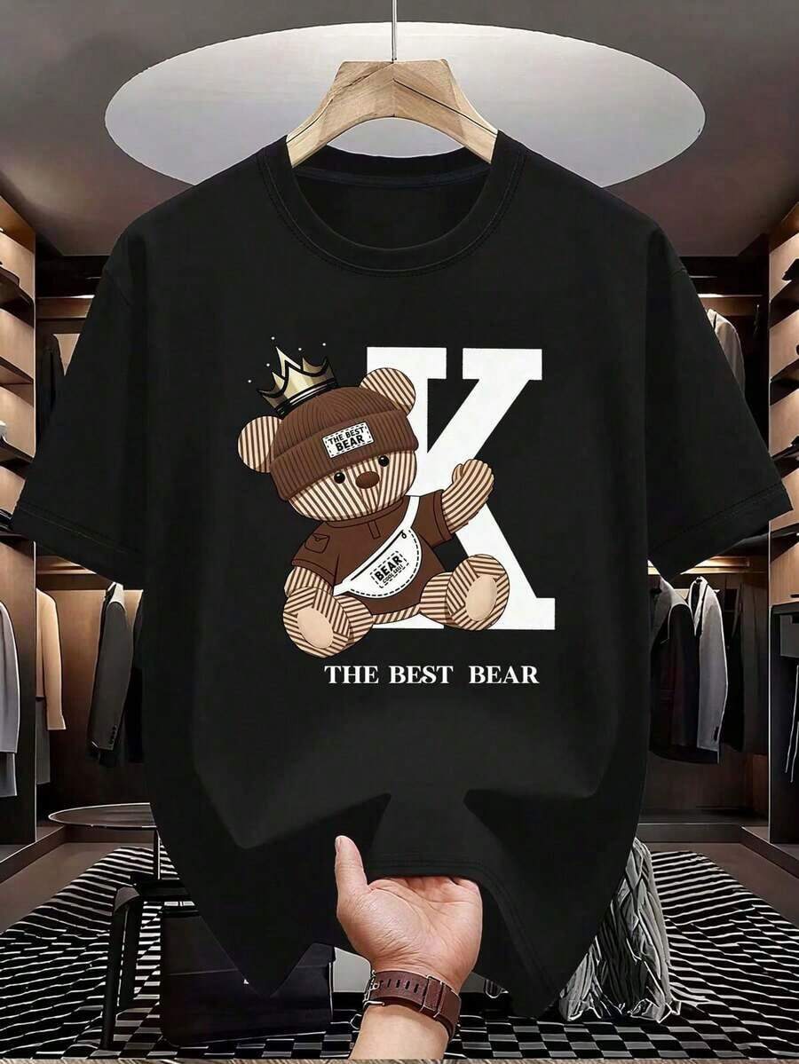 Camiseta de manga corta de cuello redondo con eslogan y gráfico de automóvil, de uso casual y versátil para uso diario - Negro - Ver 1