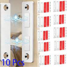 10pcs Cabinet Door Magnets, Ultra-Thin No Drilling Hidden Magnetic Door Stoppers, Suitable For Small Kitchen Wardrobe Sliding Door Closure - Long Door Magnets - 10 Pcs - View 1