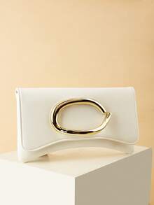 Dompet Clutch Warna Polos Bergaya Retro Vintage, Tas Jinjing Serbaguna, Tas PU Bergaya untuk Wanita, Cocok untuk Pernikahan, Pesta, Prom, dan Makan Malam - Putih - View 3