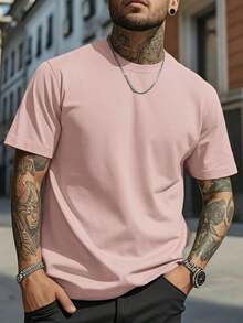 Men's Solid Color Short Sleeve T-Shirt, Comfortable, Breathable, For Summer. - Pink - View 1