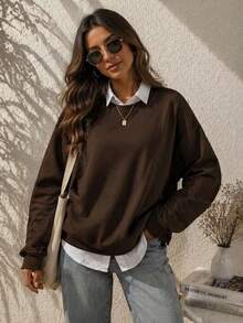 Crew Neck Sweatshirt Without Print, Winter Fashion Jacket, Unisex, Women's, Men's. - Rỉ Nâu - Xem 1