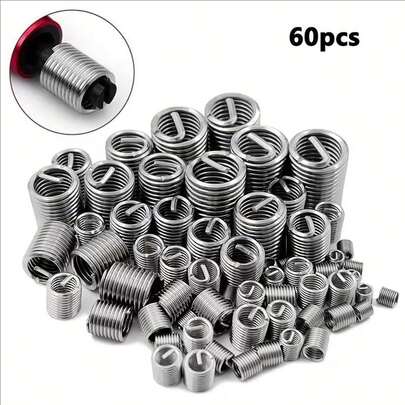 60pcs 304 Stainless Steel Spiral Thread Repair Kit - M3 To M12 Size, Durable Steel Wire Thread Inserts, Enhance Metal Thread Strength, Wear-Resistant, Comprehensive Coverage, Thread Repair Tool