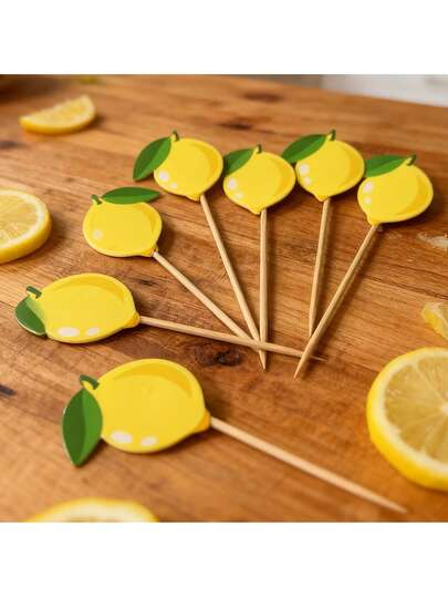 10 piezas Decoraciones de limón amarillo de verano para tartas - Surtido multicolor de estilos para tazas de postre de té de la tarde y bandejas de frutas, accesorios de decoración de mesa de fiesta con un toque refrescante, excelentes para aperitivos en el hogar y eventos festivos