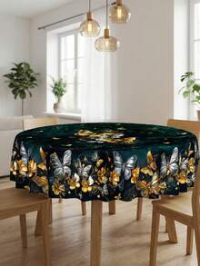 1 buc. față de masă verde cu imprimeu floral și fluturi auriu și argintiu, pentru masă de dining dreptunghiulară/rotundă, fundal verde închis și negru, stil vintage de lux, impermeabilă, rezistentă la ulei și pete, lavabilă, pentru living, măsuță de cafea, terasă, nuntă, petrecere, decor de acasă - Multicolor - Vizualizare 8