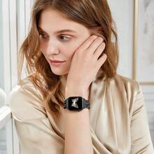 Dây đeo kim loại màu đen có thể điều chỉnh, tương thích với Apple Watch 38mm 40mm 41mm 42mm (S10/11) 44mm 46mm, phù hợp với cổ tay từ 5.11-7.87 inch, tương thích với Apple Watch Series 1/2/3/4/5/6/7/8/9/10/11/SE 3/2/1 - màu đen - Xem 2
