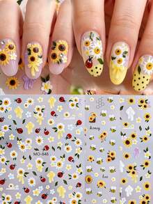 Pegatinas de uñas con diseño de abeja, calcomanías de uñas francesas con degradado amarillo, decoración linda y kawaii para primavera y verano, resistente al agua y de larga duración, fácil de aplicar, opcionales MO-849/MO-848, artículo esencial para manualidades de arte de uñas, perfecto para estudiantes y adolescentes - Multicolor - Ver 12