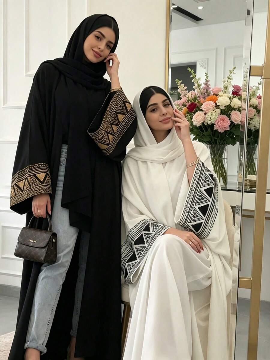 1 chiếc áo Abaya Jilbab tay dài thêu họa tiết thiết kế mới, khăn trùm đầu Hijab Khimar dành cho phụ nữ Hồi giáo, trang phục cầu nguyện kín đáo. - Nhiều màu - Xem 1