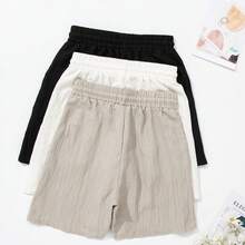 Drawstring Waist Textured Fabric Shorts Women's Casual Outdoor Sports Loose Shorts Summer - Multicolor - View 8