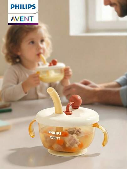 Philips Avent Multi-Function Children's Suction Cup Bowl With Straw, Anti-Spill Feeding Training Bowl, Infant Cereal & Soup Bowl With Straw