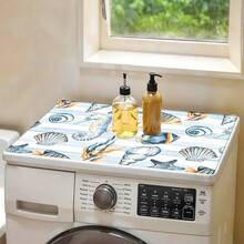 1pc Marine Life Pattern Printed Washing Machine Dust Cover, Rubber Soft Bottom, Laundry Room Accessory, Washing Machine Top Protective Pad, Quick Absorbent And Dry, Refrigerator Dust Cover Pad, Coffee Maker Countertop Absorbent Mat, Diatomite Draining Mat, Modern Laundry Room And Kitchen Appliance Washing Machine And Dryer Dust Cover, Home Decor, Kitchen And Dining Room Decor - Multicolor - View 6