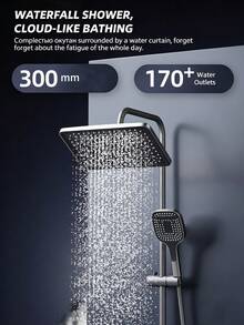 Shower System Thermostatic, 4-Function Piano Key Wall-Mounted Shower Set, With Shower Head, 4 Function Hand Shower(Grey) - Black - View 2
