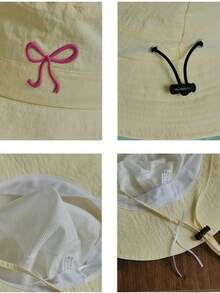 1 pieza Sombrero de cubo unisex de unicolor con cordón, protección solar UPF 50+, adecuado para la playa, al aire libre, senderismo, sombrero de cubo de ala ancha plegable para el verano - Multicolor - Ver 3
