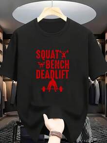 2026.Maglie. T-shirt bianca in puro cotone a maniche corte, stampata con il classico motivo dei movimenti di allenamento di forza "SQUAT, BENCH, DEADLIFT", outfit estivo da uomo super accattivante. - nero - Visualizzare 6