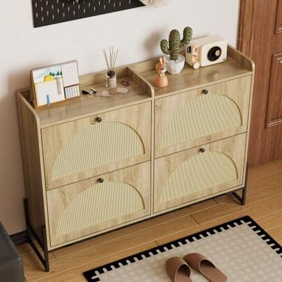 4-Door Shoe Cabinet, Adjustable Shoe Shelf, Narrow Shoe Cabinet, Angled Shoe Shelf, Hallway