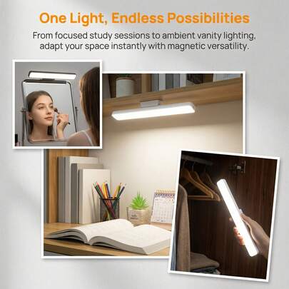 Đèn bàn LED mát lạnh, điều khiển cảm ứng, 3 nhiệt độ màu và có thể điều chỉnh độ sáng, lắp đặt nam châm, sạc USB, góc chiếu sáng điều chỉnh được, cầm tay, thích hợp cho đọc sách, văn phòng, tủ quần áo, tủ đựng đồ, cầu thang, v.v.
