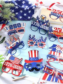 16pcs 250th Anniversary American Patriotic Party Decorative Glasses, 250th Anniversary Themed Paper Glasses, American Patriotic Themed Photo Booth Props Frame, Independence Day Memorial Decorative Gifts - Independence Day Paper Glasses - View 4