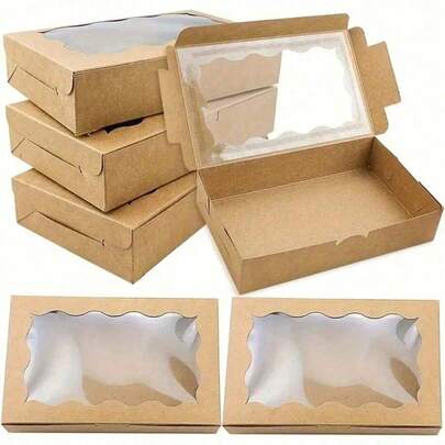 50/30/20/10/1pc Disposable Paper Cookie Boxes With Transparent Window - Square Packaging Suitable For Macarons And Donuts, Ideal For Parties, Birthdays And Holiday Gatherings - Sturdy And Durable Food Containers For Candy, Chocolate, Pastries, Party Favors, Holiday Packaging And Decorative Packaging
