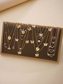11/5pcs Set Of Fashionable, Elegant, Glamorous Y2K-Style Heart, Star, Moon, Butterfly & Faux Pearl Necklaces, Versatile Combination For Women, Suitable For Vacation, Party, Date, Travel, Photo Shoot, Beach, Daily Wear - Yellow Gold - View 6