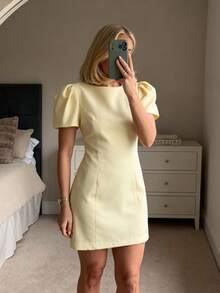Vestido mini con bolsillos y pliegues, estilo europeo y americano, nuevo para mujer de primavera/verano de DEEKA - Amarillo - Ver 6