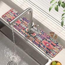 1 pieza Alfombrilla para grifo con estampado bohemio, de poliéster duradero, de secado rápido, fácil de limpiar, adecuada para cocina y baño, fácil de instalar, decoración diaria, regalo, alfombrilla de baño, alfombrilla de grifo duradera, accesorio para grifo - Multicolor - Ver 7