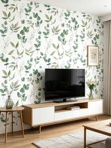 1 Roll Green Leaf Wallpaper, Bohemian Style Removable Design Wallpaper. Its Design Adopts A Modern Minimalist Self-Adhesive Style, Suitable For Cabinet Decoration, Bedroom Accent, Wall Panels With Removable Stickers, And Special Wall Surfaces Or Interior Decoration For The Entire Room. - Multicolor - View 2