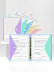 10pcs A4 Size High Capacity Binder Folders, With 11-Hole Loose Leaf Rings, Made Of Modern PP Material, Expandable Button And Label Pocket, Suitable For School, Home, Office, Attendance, Travel - Portable Design, Back To School, Study Supplies - Sets - View 12