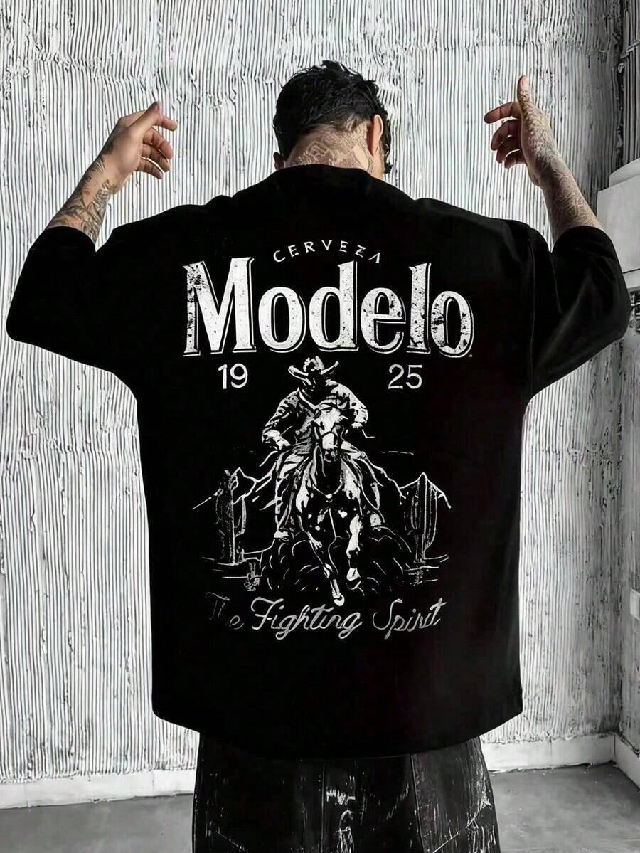 Camiseta unisex. Estilo masculino. Manga corta. Camiseta de manga corta. Ropa de primavera. Excelente. Corte holgado. Silueta de gran tamaño. Impreso. Regalo. Regalo. Estilo urbano. Primavera. Verano. Otoño. Invierno. Estilo masculino. - Negro - Ver 1