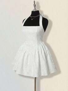 Women's Jacquard Backless Dress, & Elegant Style - 白色 - 查看 3