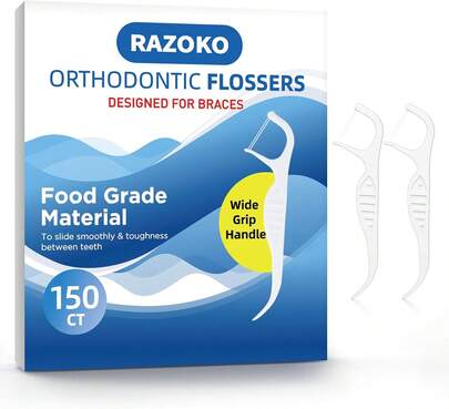 RAZOKO Orthodontic Flossers For Braces, Ortho Dental Floss Picks, Braces Flossers For Kids Teeth &Amp; Adults, Unflavored, 75 Count (Pack Of 2)