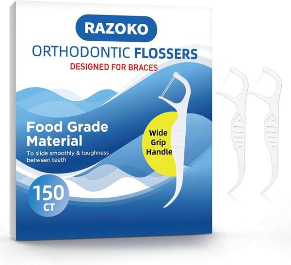 RAZOKO Orthodontic Flossers For Braces, Ortho Dental Floss Picks, Braces Flossers For Kids Teeth &Amp; Adults, Unflavored, 75 Count (Pack Of 2)