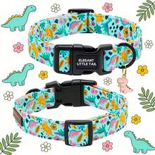 Kalung Anjing Poodle Elegan dengan Motif Dinosaurus Lucu, Kalung Hewan Peliharaan Lembut dengan Gesper Lepas Cepat, Dapat Disesuaikan untuk Wanita atau Pria - Hijau - View 4