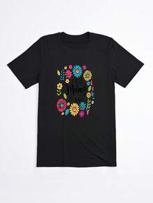 Camiseta Negra con Estampado Floral y Texto La Mejor Mama del Mundo para Mujer Casual - Negro - Ver 2