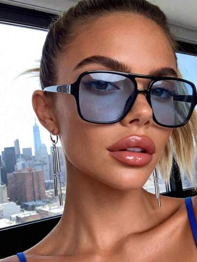 1 Pair Unisex Aviator Style Ocean Blue Fashion Glasses, Suitable For Dates, Engagements, Weddings, Valentine's Day, Summer Beach Vacations, Outings, Outdoor Activities And Travels