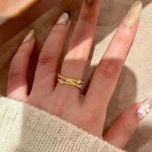 Women's Versatile Zirconia Inlaid 18K Gold Plated Triple-Layer Criss-Cross Open Ring - Gold - View 4