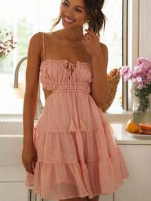 Short Skirt With Straps For Women In Summer 2026 - Pink - View 6