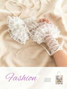 1 Pair Lolita Style Lace Trim Sheer Mesh Gloves, Suitable For Summer Wear Or As Sleeve Cuffs, Decorated With JK Bow Element, Available In 4 Styles, Symbolizing Sweet, Dreamy Style, Unique Personal Outfit, And Love For Lolita Subculture - Multicolor - View 11